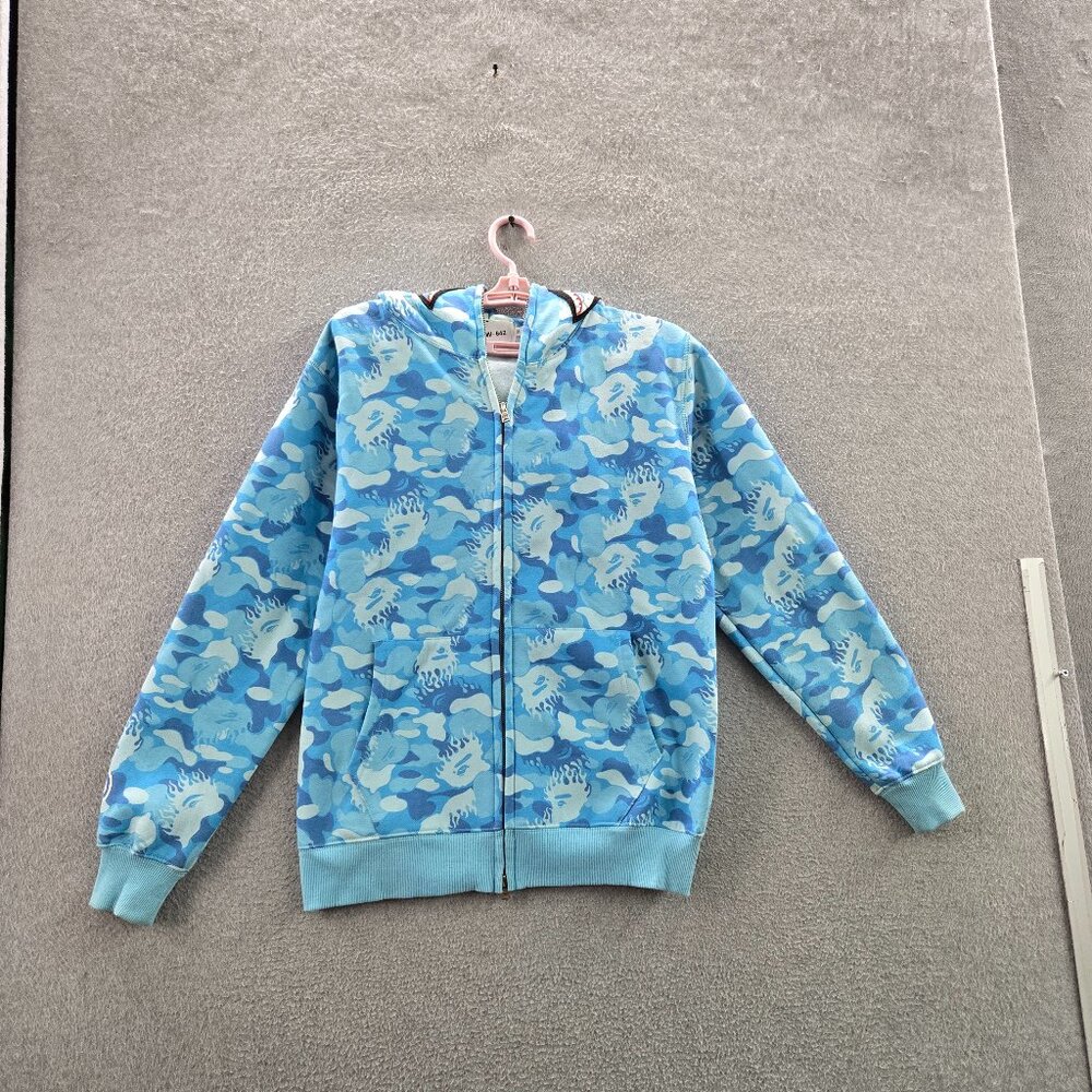 A‎ Bathing Ape Men Hoodie M Blue Embroidered Camouflage Shark Tiger Streetwear